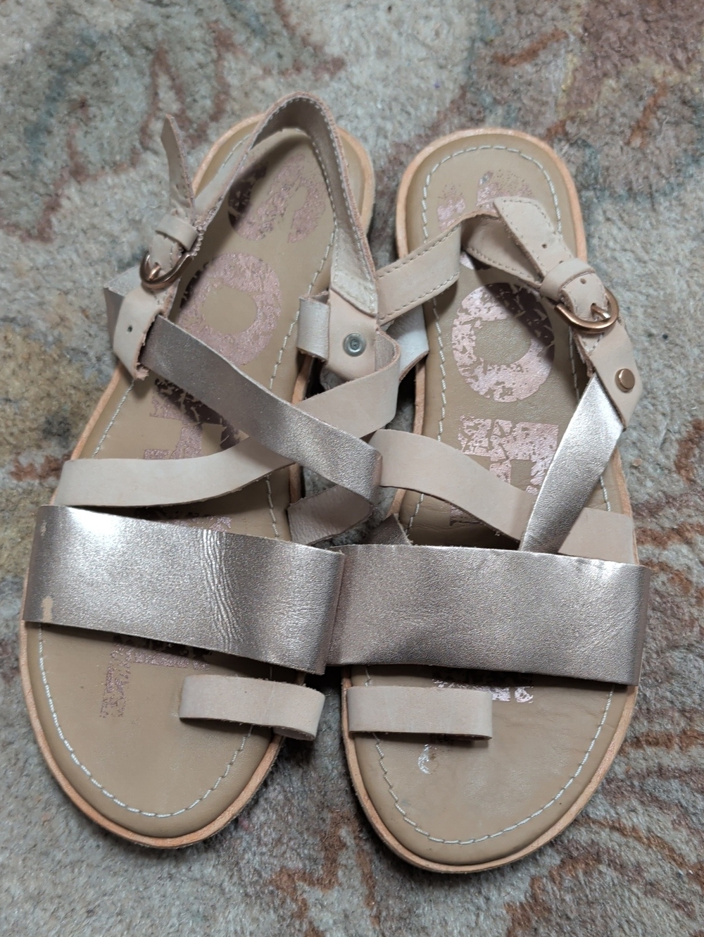 Sorel Ella Criss Cross Women's Metallic Nude Strappy Sandals